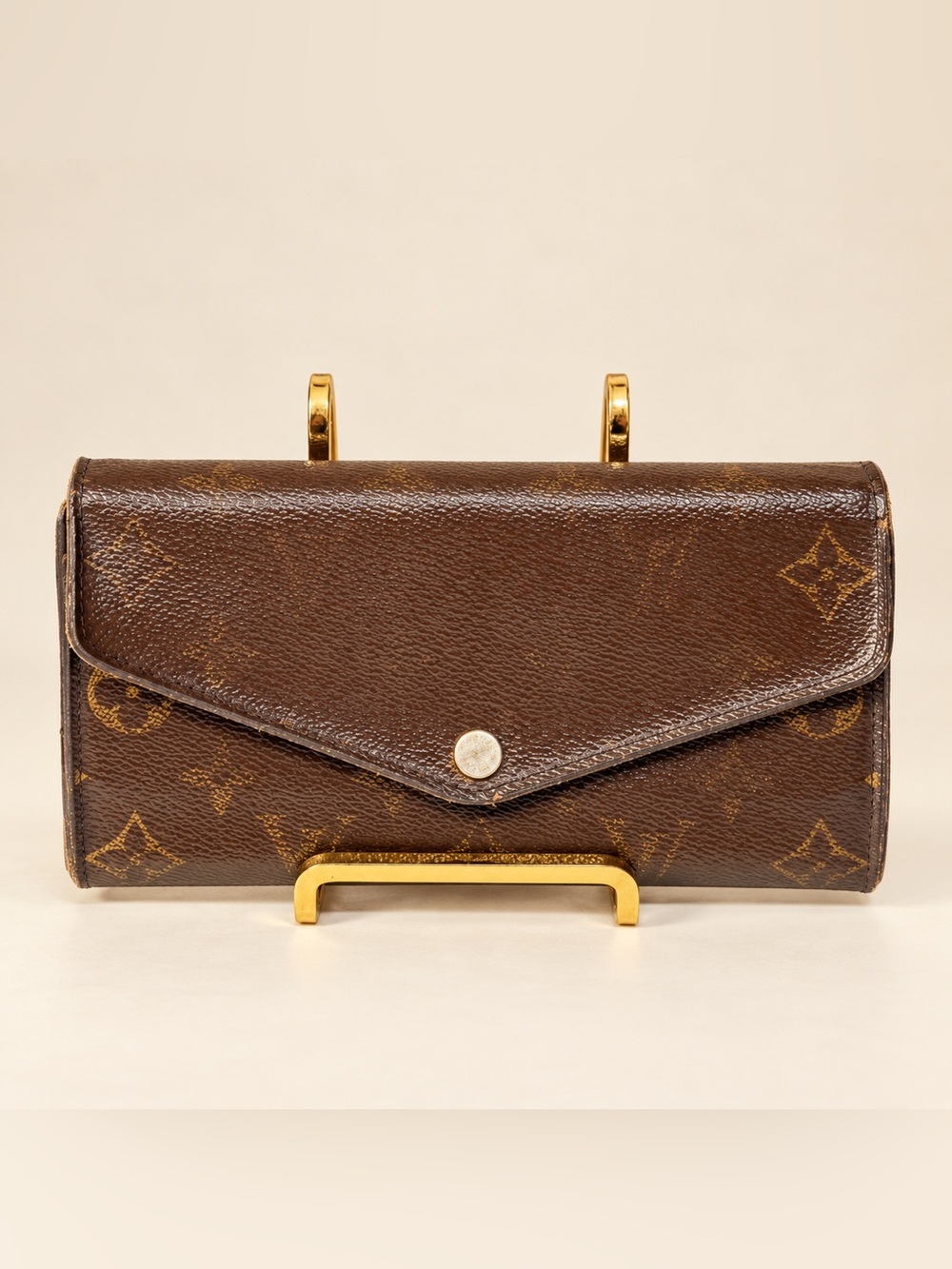 Vintage Louis Vuitton Monogram Long Snap Flap Wallet Brown Gold - Picture 1 of 15